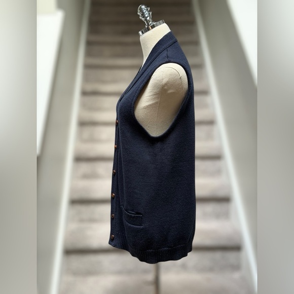 Vintage L.L. Bean 100% Wool Button Sweater Vest Navy Preppy Grandpa Core Men M - Picture 8 of 15